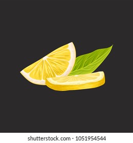 Fresh sliced lemon fruit vector Illustration isolated on a black background.