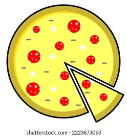 Fresh sliced pizza with meats. Traditional italian fast food. Top view meal. European snack. Isolated white background.
