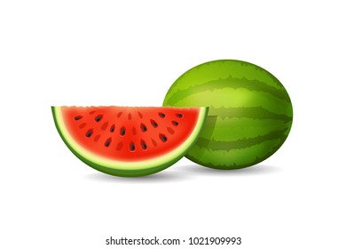 Fresh sliced watermelon isolated on a white background. Vector illustration in realistic 3D style.