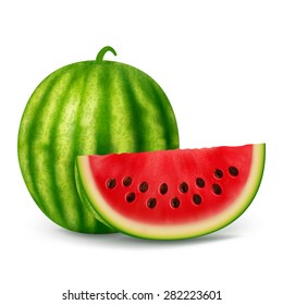 Melancia fresca fatiada em um fundo branco.Ilustração vetor.