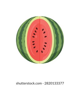 Fresh sliced watermelon vector illustration with red pulp and black seeds isolated on white background