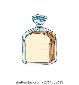 Pão branco fresco fatiado em saco plástico claro ícone de ilustração vetor de embalagem em estilo de desenho animado plano isolado no fundo branco
