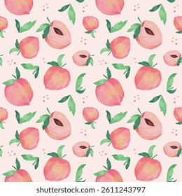 Fresh Slices Peach fruits seamless pattern. Texture trendy Vector illustration