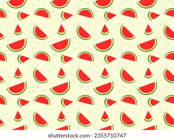 Frische Scheiben von Wassermelonen nahtlos Muster. Hintergrundmuster zum Verpacken von Papier oder Textilien. Zeichnen im Kinderstil.