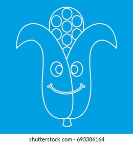 Fresh smiling corncob icon blue outline style isolated vector illustration. Thin line sign