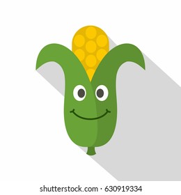 Fresh smiling corncob icon. Flat illustration of fresh smiling corncob vector icon for web on white background