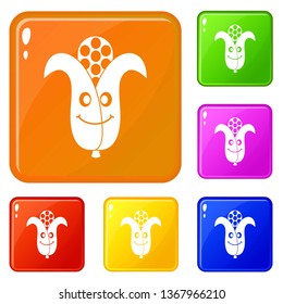 Fresh smiling corncob icons set collection vector 6 color isolated on white background