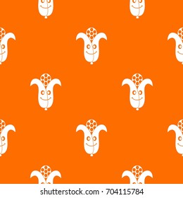 Fresh smiling corncob pattern repeat seamless in orange color for any design. Vector geometric illustration