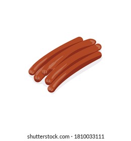 Fresh smoked frankfurter sausages. Delicious gastronomic meet product. Butchery shop, farm market or processing plant design vector illustration isolated on white background