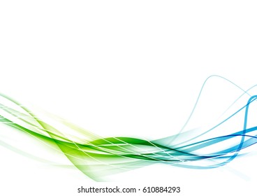Fresh smooth green to blue color gradient transition modernistic abstract dynamic speed fantasy line background. Vector illustration
