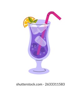 Fresh smoothie in doodle style. Delicious soft drink, lemonade, fruit juice, milkshake and mixed cocktail with ice. Refreshing summer beverage. Cartoon flat vector illustration isolated on background.
