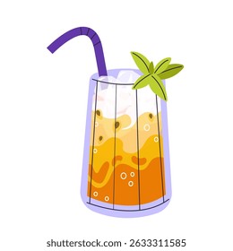 Smoothie fresco no estilo doodle. Refrigerante delicioso, limonada, suco de frutas, milkshake e coquetel misto com gelo. Bebida de verão refrescante. Ilustração vetorial plana de desenhos animados isolada no plano de fundo.