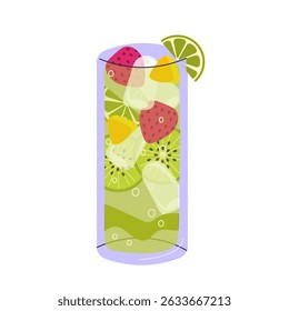 Smoothie fresco no estilo doodle. Refrigerante delicioso, limonada, suco de frutas, milkshake e coquetel misto com gelo. Bebida de verão refrescante. Ilustração vetorial plana de desenhos animados isolada no plano de fundo.