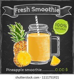 Fresh Smoothie or milkshake in jars ingredient on black chalk board background. Can use for cocktail menu bar. Vector illustration EPS 10