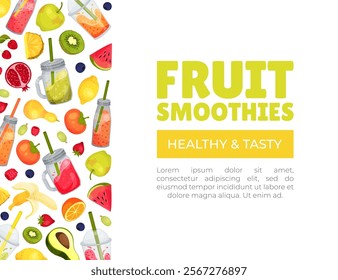 Fresh Smoothie Tasty Drink Banner Design with Bright Juicy Refreshment Vector Template