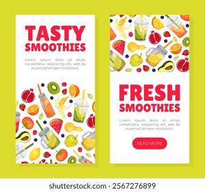 Fresh Smoothie Tasty Drink Banner Design with Bright Juicy Refreshment Vector Template