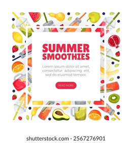 Fresh Smoothie Tasty Drink Banner Design with Bright Juicy Refreshment Vector Template