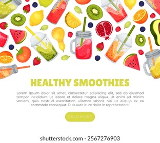 Fresh Smoothie Tasty Drink Banner Design with Bright Juicy Refreshment Vector Template