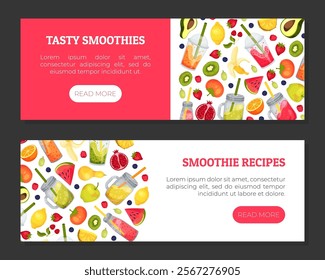 Fresh Smoothie Tasty Drink Banner Design with Bright Juicy Refreshment Vector Template