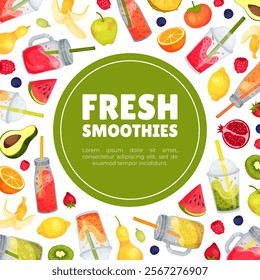 Fresh Smoothie Tasty Drink Banner Design with Bright Juicy Refreshment Vector Template