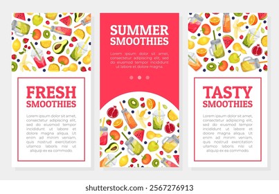 Fresh Smoothie Tasty Drink Banner Design with Bright Juicy Refreshment Vector Template