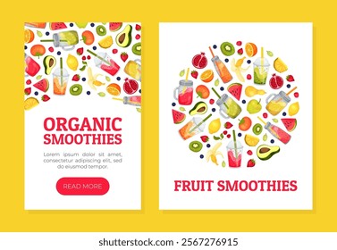 Fresh Smoothie Tasty Drink Banner Design with Bright Juicy Refreshment Vector Template