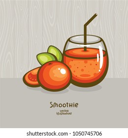 Fresh Smoothie with tomato and basil vector illustration. Fresh summer drink. Detox menu and raw food. Template for logo and menu design.
