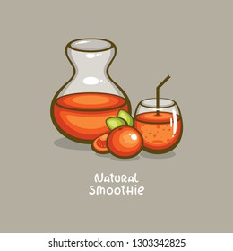 Fresh Smoothie with tomato and basil vector illustration. Healthy summer drink. Detox menu and raw food. Template for logo and menu design.