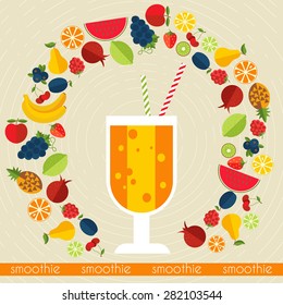Fresh smoothie vector concept. Menu element for cafe or restaurant with energetic fresh drink made in flat style. Fresh juice for healthy life.