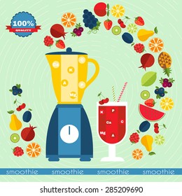 Fresh smoothie vector concept. Menu element for cafe or restaurant with energetic fresh drink made in flat style. Fresh juice for healthy life.