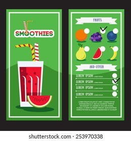 Fresh Smoothie Vegetarian Menu Or Diet Flyer. Vector Illustration.
