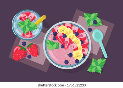 Fresh smoothie and water for breakfast
