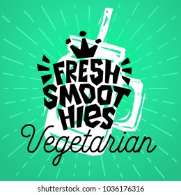 Fresh Smoothies Vegetarian Jar Colorful logo emblem ray shine Label poster stickers food jar smoothie sketch style fresh healthy ice cream organic. Hand drawn vector illustration.