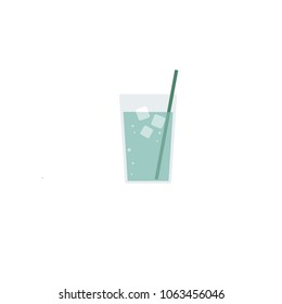 Fresh soda drink on a glass with ice and straw vector flat illustration isolated on a white background.