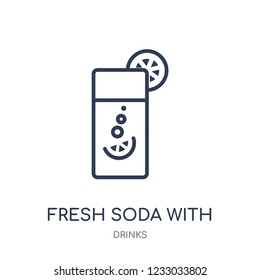 Fresh soda with lemon slice and straw icon. Fresh soda with lemon slice and straw linear symbol design from drinks collection. Simple outline element vector illustration on white background