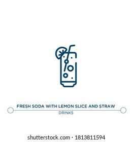 frische Soda mit Zitronenscheibe und Strohumrandungssymbol. einfache Elementgrafik. Frischsoda mit Zitronenscheibe und Strohumriss aus dem Getränkekonzept. kann für Web und mobile
