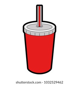 fresh soda in plastic cup with straw