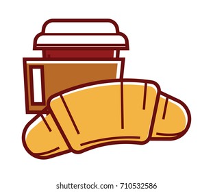 Frische weiche Croissants und heißer Kaffee in Papiertasse
