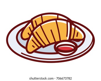 Fresh soft croissants on plate with sweet jam