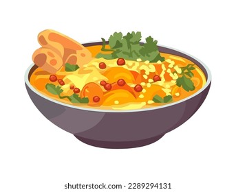 Fresh soup in bowl, a healthy meal icon isolated