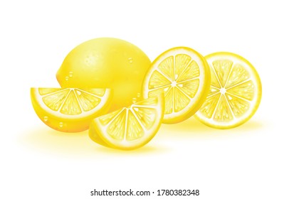 Fresh and Sour Lemon Sliced 3d Realistic Vector Illustration