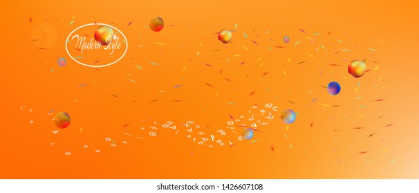 Fresh space and signs confetti. Background modern. Colorful colorific illustration. Great - new Ultra Wide backgrounds. Colorful pure abstraction. Orange red main theme.