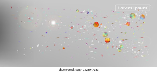 Fresh space and signs confetti. Background bright. Liquid colorific illustration. A Ultra Wide themed background illustration. Colorful clean abstraction. White neutral main theme.