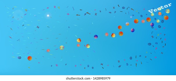 Fresh space and signs confetti. Background light. Colorful colorific illustration. Light Ultra Wide background. Colorful breezy abstraction. Blue main color.
