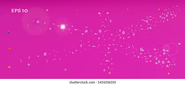 Fresh space and signs confetti. Background blur. Usefull colorific illustration. Abstract Ultra Wide background picture. Colorful clean abstraction. Magneta main theme.