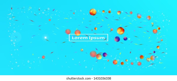 Fresh space and signs confetti. Background texture. Signs colorific illustration. A good Ultra Wide background. Colorful crisp abstraction. Azure main theme.