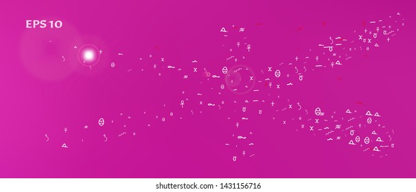 Fresh space and signs confetti. Background graphic. Signs colorific illustration. Remarkable Ultra Wide universe background. Colorful crisp abstraction. Magneta main theme.