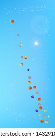 Fresh space and signs confetti. Background colorful. Colorful colorific illustration. Ultra Wide background art inspire. Colorful breezy abstraction. Blue colored theme.
