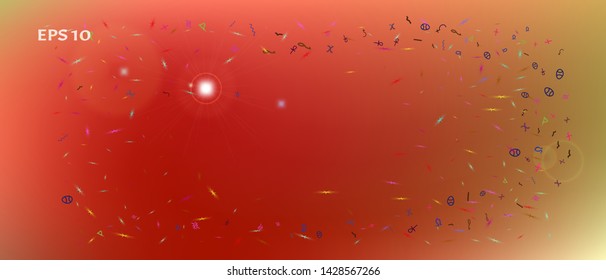 Fresh space and signs confetti. Colorful colorific illustration. Background graphic. A new Ultra Wide collection background. Colorful pure abstraction. Fancy colored.