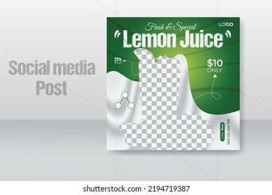 fresh and special organic lemon juice drinks social media post ads design or corporate business restaurant food menu online square web banner template for summer sale promotion.